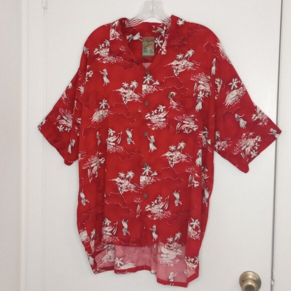 Pineapple Connection Red Hawaiian Hula Print Men's Shirt - Picture 1 of 7